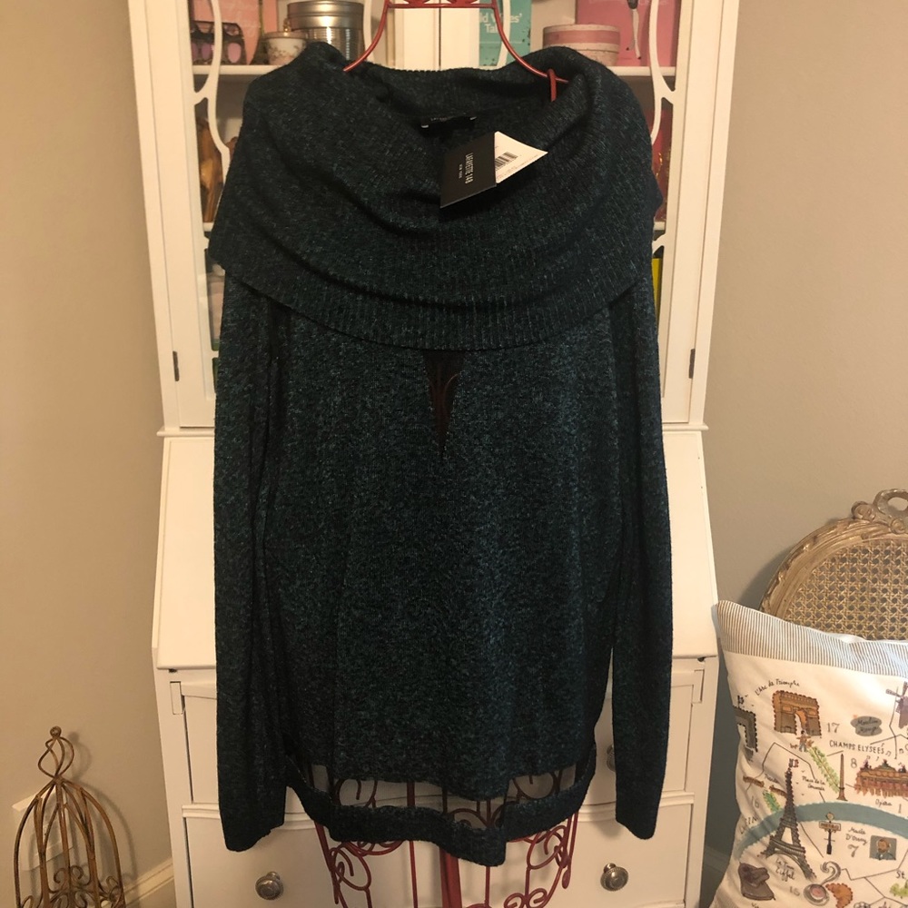 Lafayette Sheer-Panel Cowl-Neck Sweater - L (NWT)